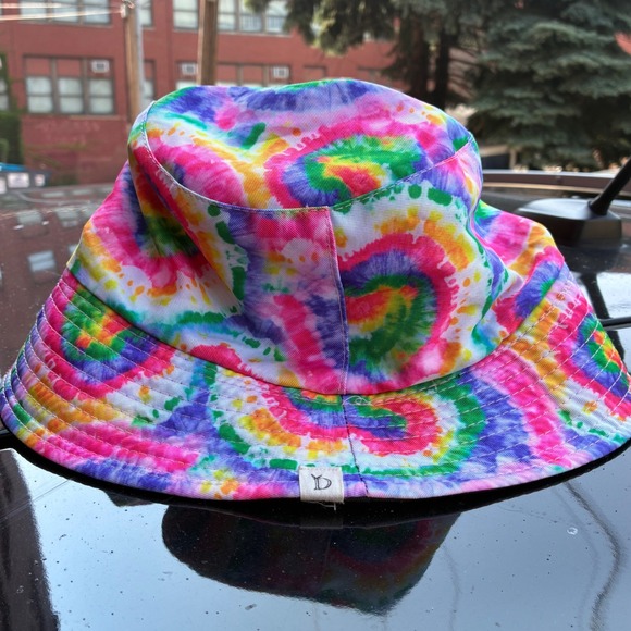 Accessories - Reversible Tie Dye Bucket Hat Rainbow Multi Color Black Sun Hat Festival